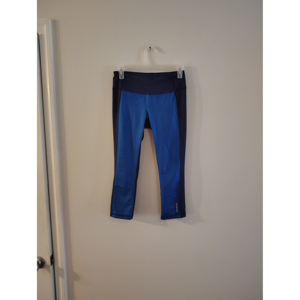 Reebok Womens‎ Blue Striped Capri Leggings Navy Activewear Training Pants Small